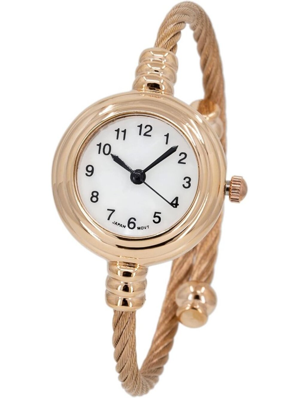Women's Rose Gold Round Analog Display Arabic Numbers Wire Bracelet Wristwatch